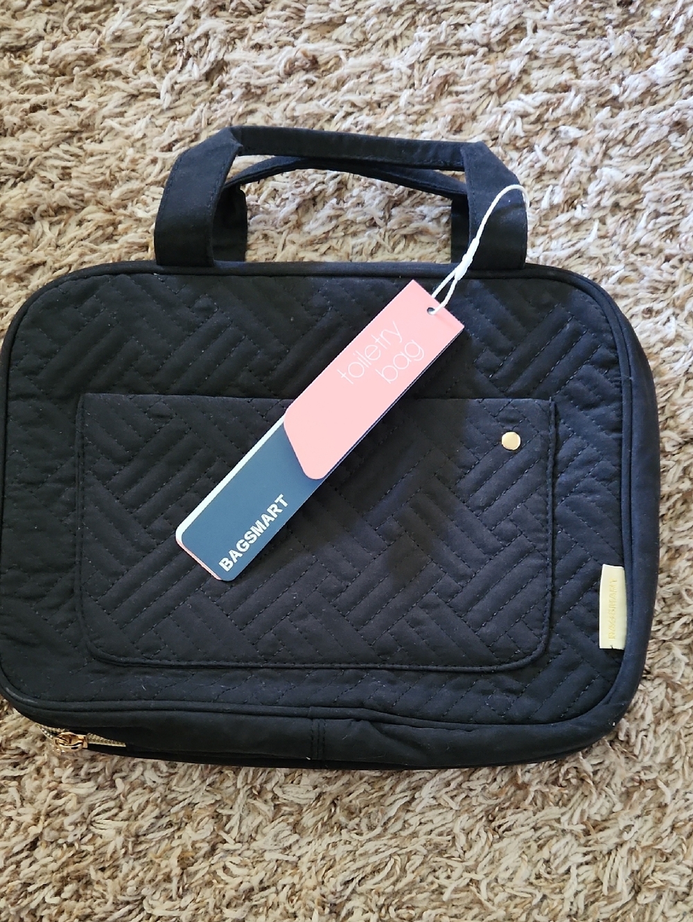 BAGSMART Black Quilted Toiletry Tote